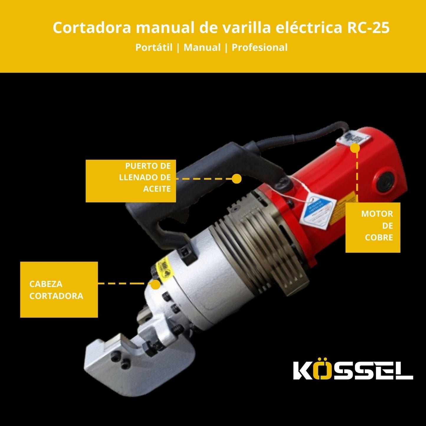 Cortadora de Barras de Refuerzo Eléctrico Portátil de 25 mm